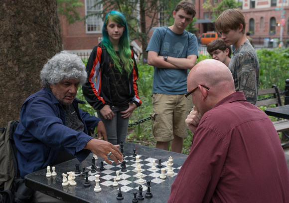Chess fan with multi-colored hair